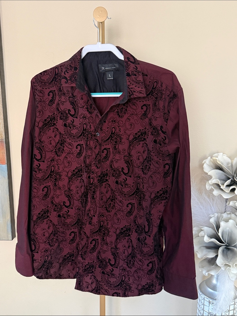 INC International Concepts Burgundy & Black Paisley Shirt Jacket